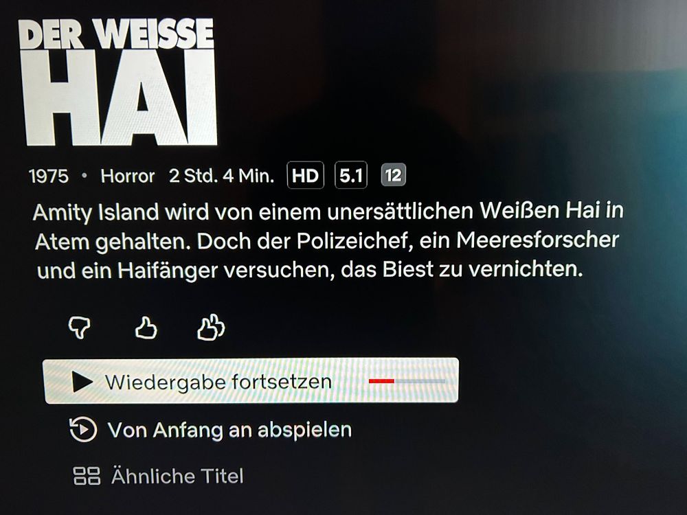 Ein Screenshot vom Netflix-Hinweis auf "Der weiße Hai".