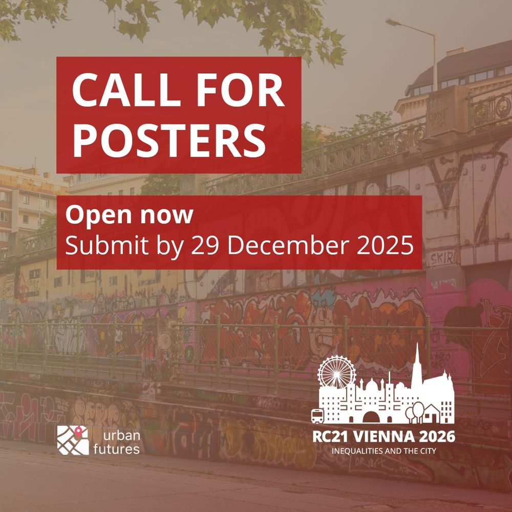 View of graffiti on the Danube Canal embankment in Vienna with red overlay saying: Call for Posters. Open now. Submit by 29 December 2025.