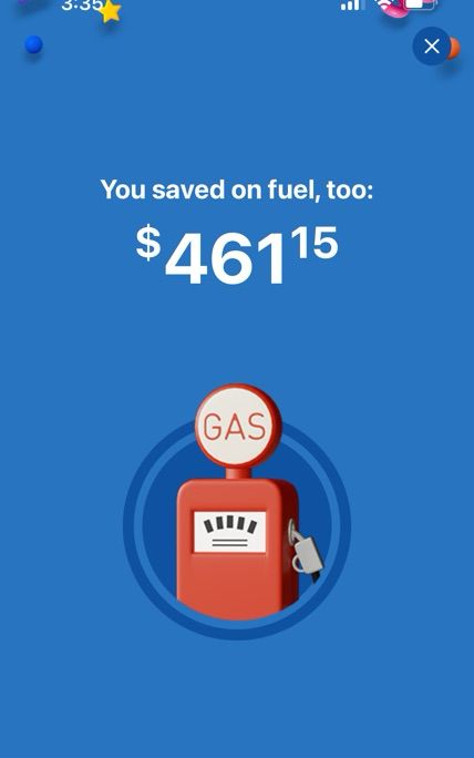 Screen showing yearly savings of Fuel from Kroger in the amount of $461.15