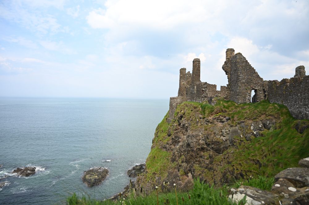 The remains of a stone castle overlooking the water