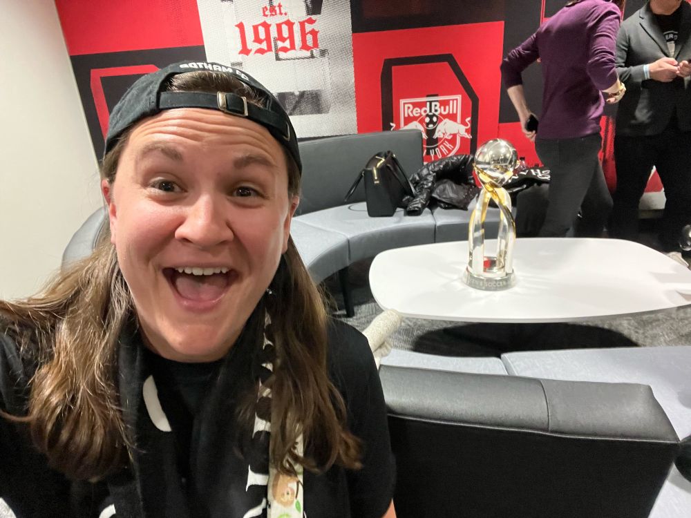 Selfie of me and the NWSL trophy