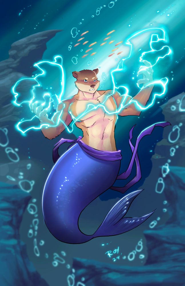 Merman Val conjuring his water magic. It seems stronger than usual though... Perhaps it's his lack of temper? Steer away while you can! From @Roy_Wolverine on FA. #Furry #FurryArt