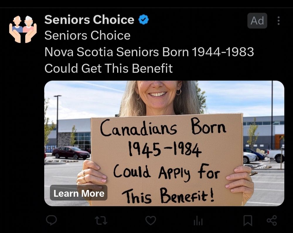 And ad for "Seniors choice" for people born between 1945 and 1983.