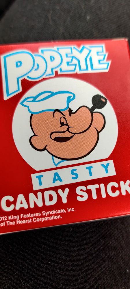 Packaging for Popeye Tasty Candy Sticks.