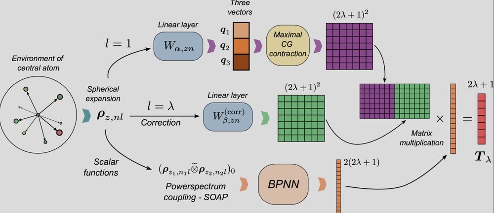 Schematic representation of the lambda-MCoV architecture for predicting tensorial quantities using scalar approximators