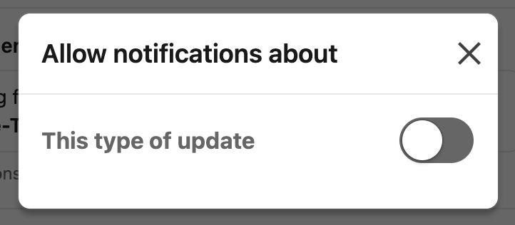 Dialog box showing "Allow notifications about" with a switch labeled "This type of update".