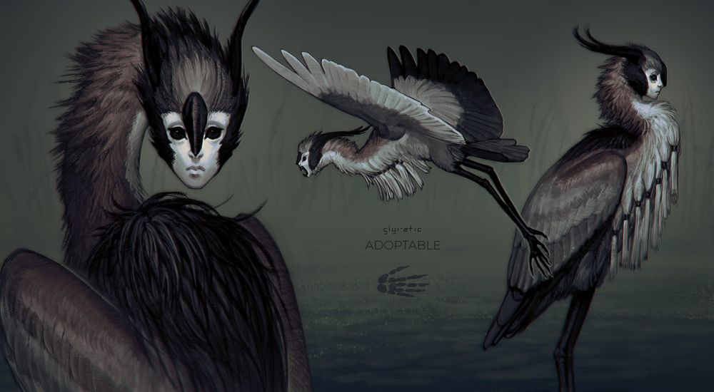 Design of a harpy with a hunanoid face and body structure close to a heron.
