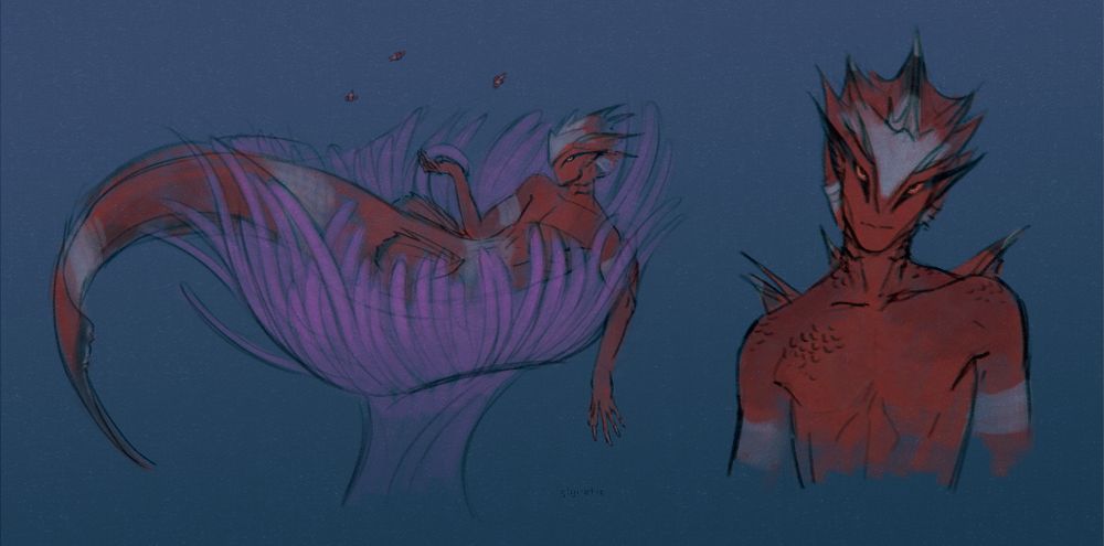 Sketches of a clownfish merman