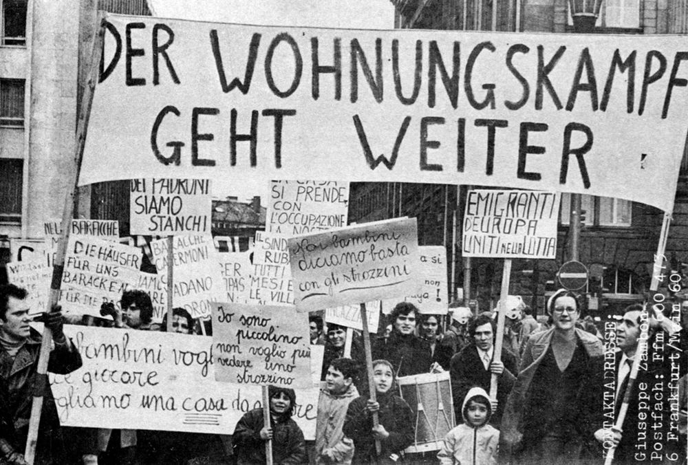 Protest by migrant tenants from Italy in Frankfurt against the housing situation, early 1970s