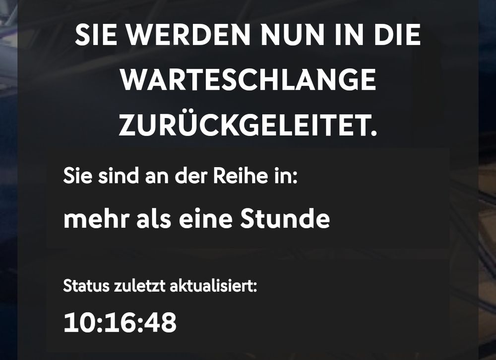 DfB Ticketshop
"Sie sind an der Reihe in:
mehr als eine Stunde"