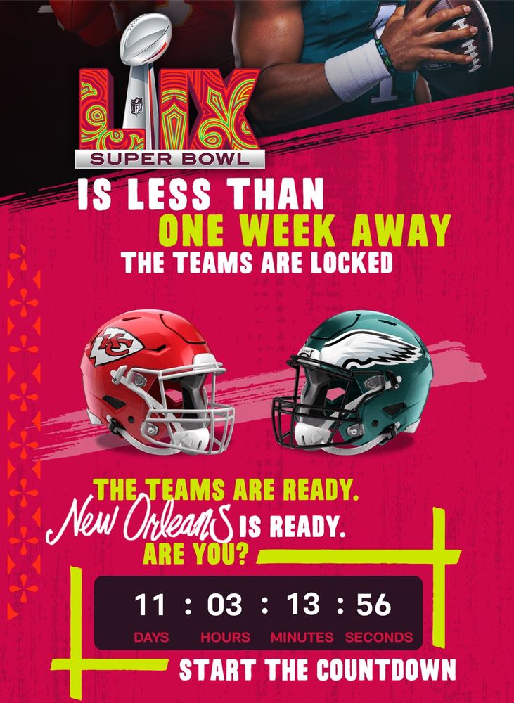 Super Bowl is less than a week away, but the countdown clock is at 11 days. 