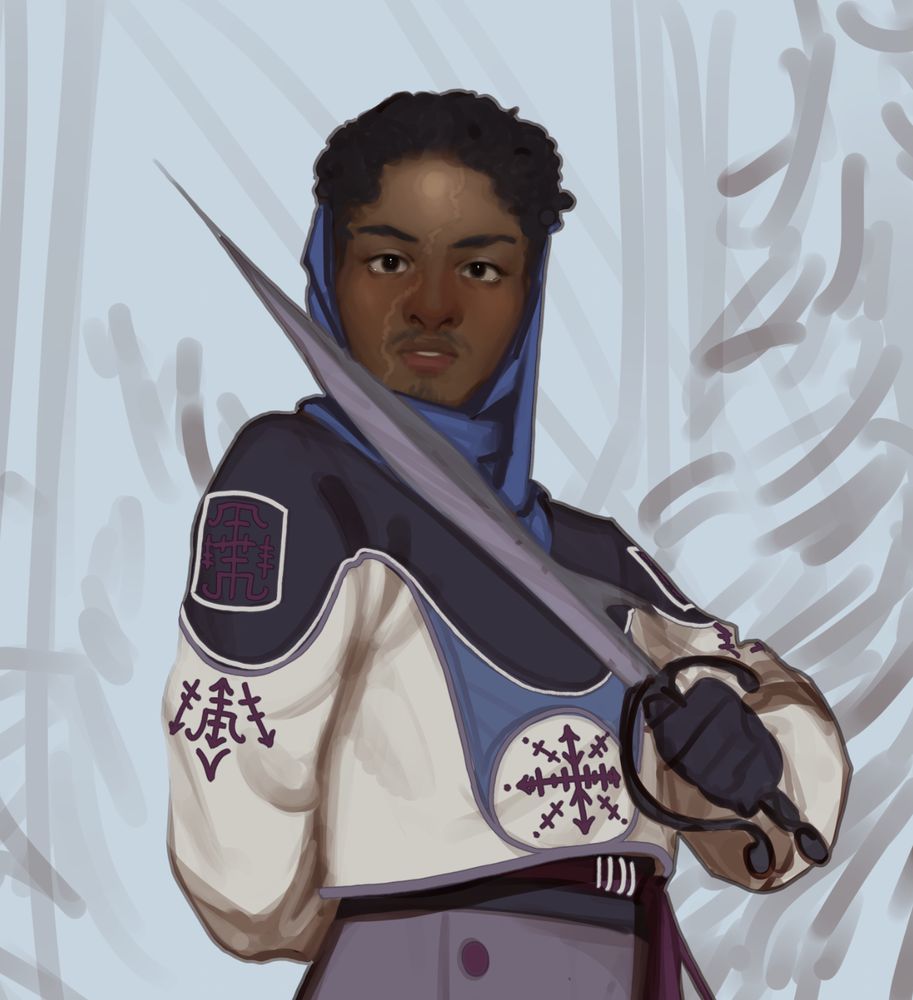 Drawing of a person holding a sword