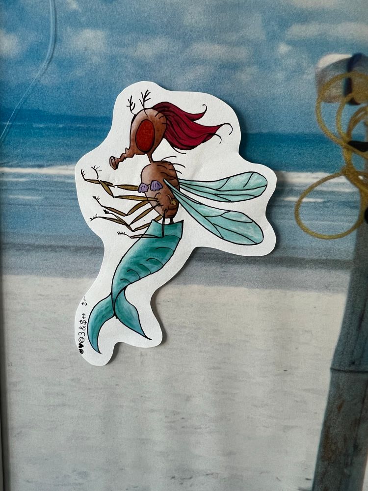 Drawing of a #Drosophila dressed as a mermaid