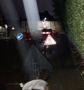 road works signs blocking a pavement