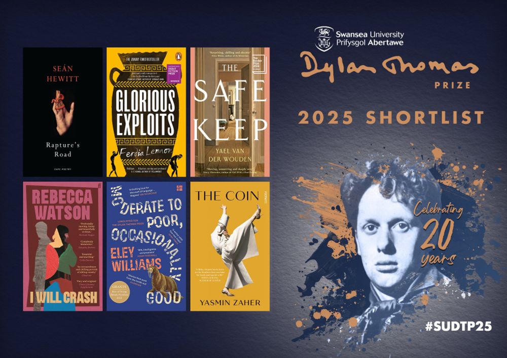Poster for the Dylan Thomas Prize featuring the shortlist for 2025