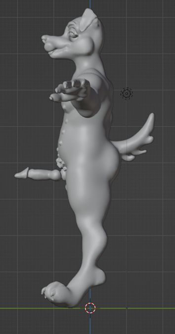 Profile view of a 3D Model of a canine with cock unsheathed.