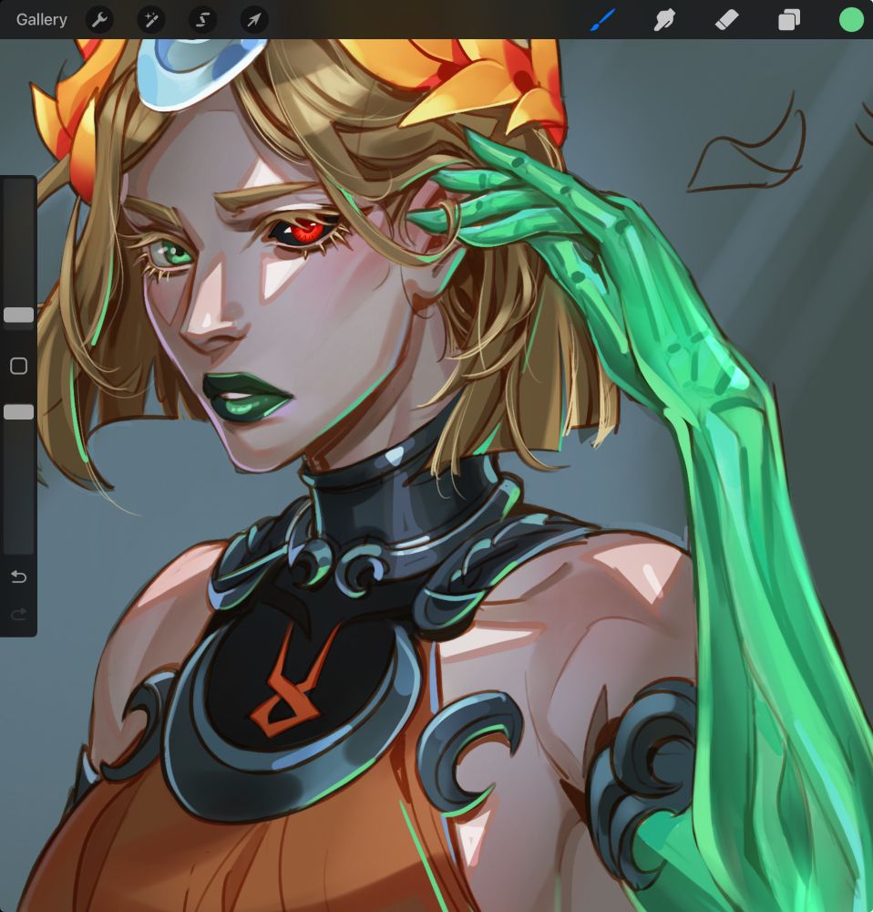 A work in progress portrait of Melinoë, from Hades 2