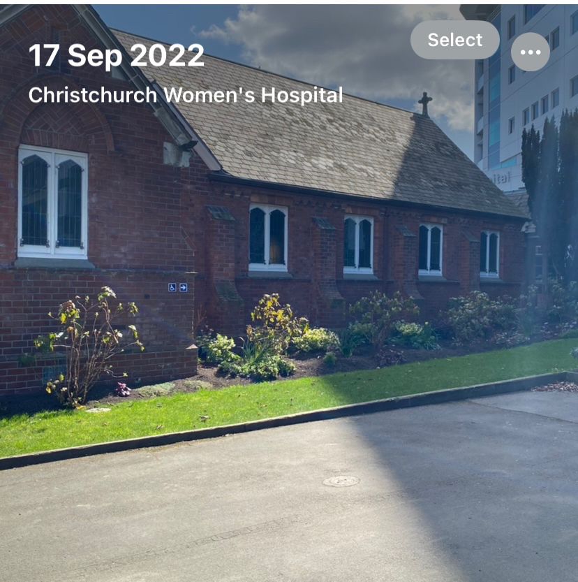 The restored chapel building next to the hospital, it was nearly lost in the  earthquakes of 2011/12 but nurses and community rallied around to rebuild