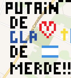 message écrit durant le Pixel War 2025 dans la région de Mons: "PUTAIN DE CLA DE MERDE!!"