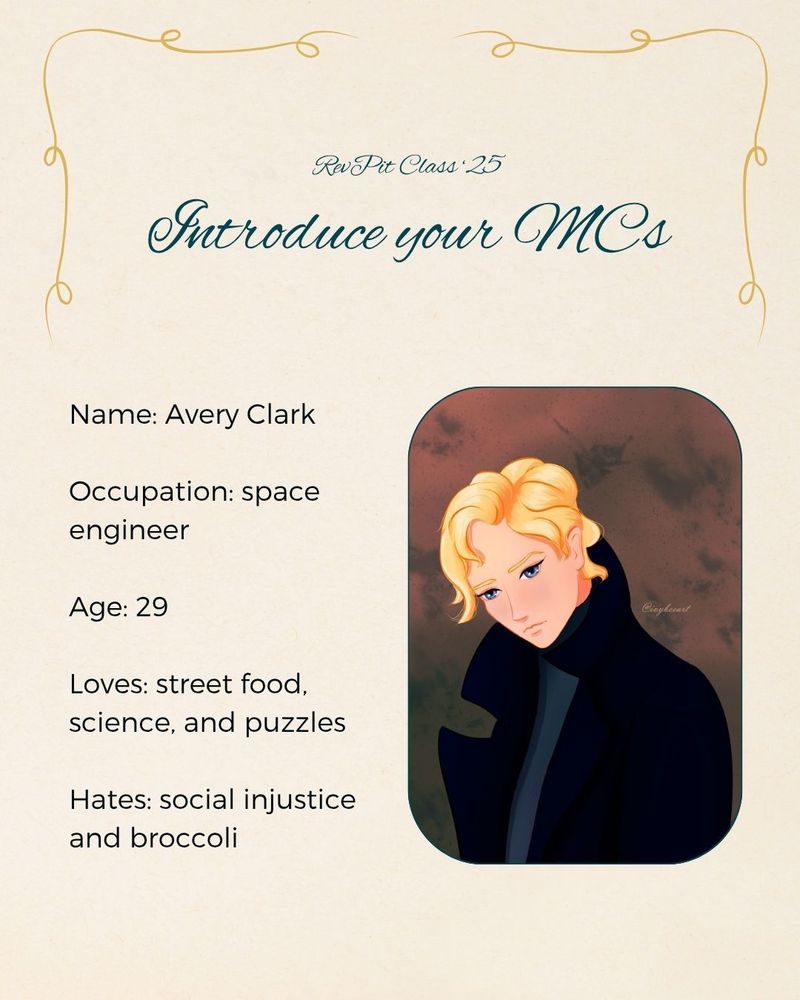 Name: Avery Clark
Occupation: space engineer
Age: 29
Loves: street food, science, and puzzles
Hates: social injustice and broccoli