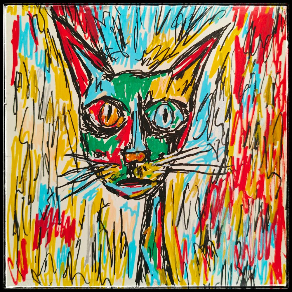 Tête de chat grincheux multicolore 