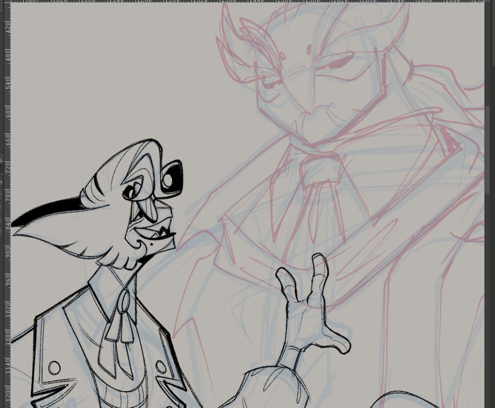 the alien moth/bird timothy is shown to put one hand on the alien bird/moth's chest. the drawing is unfinished.