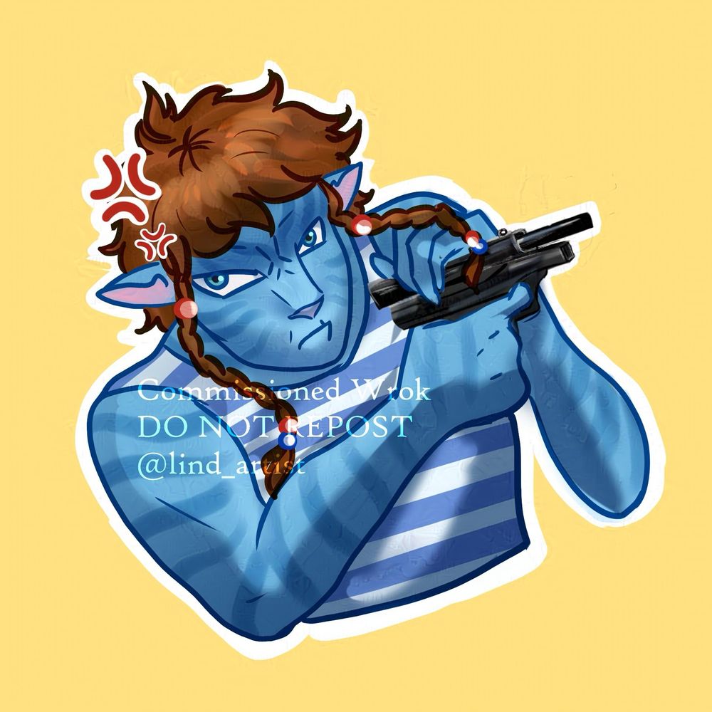 The same na’vi oc clocking a Glock pistol with a murderous glare in his eyes.