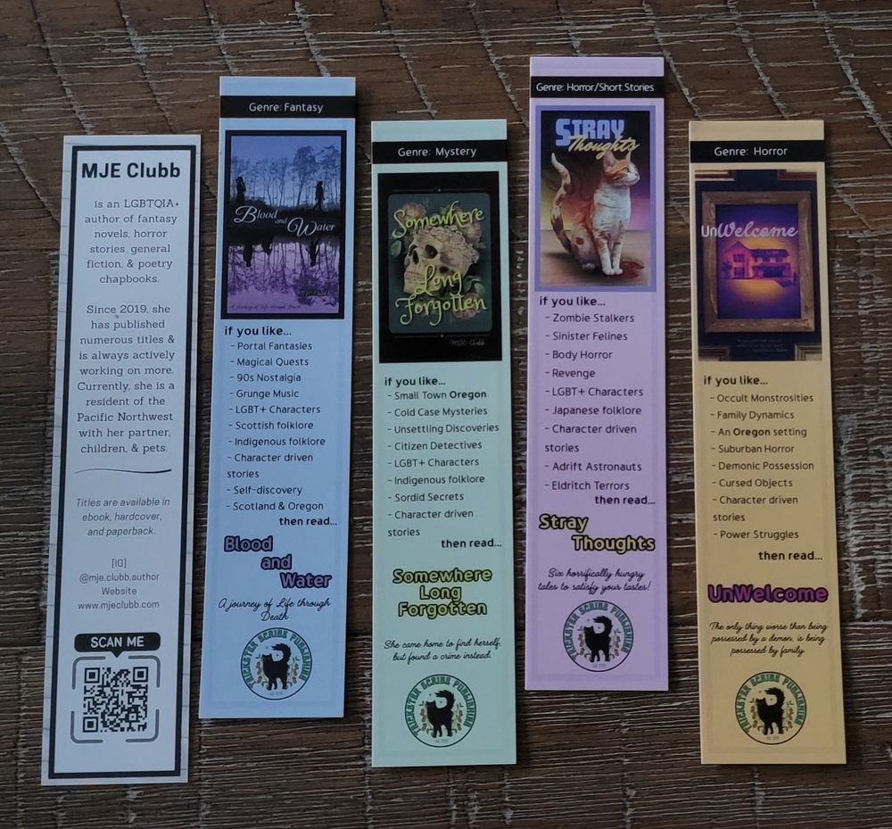 4 bookmarks dedicated to recent titles by MJE Clubb that include interest tags.