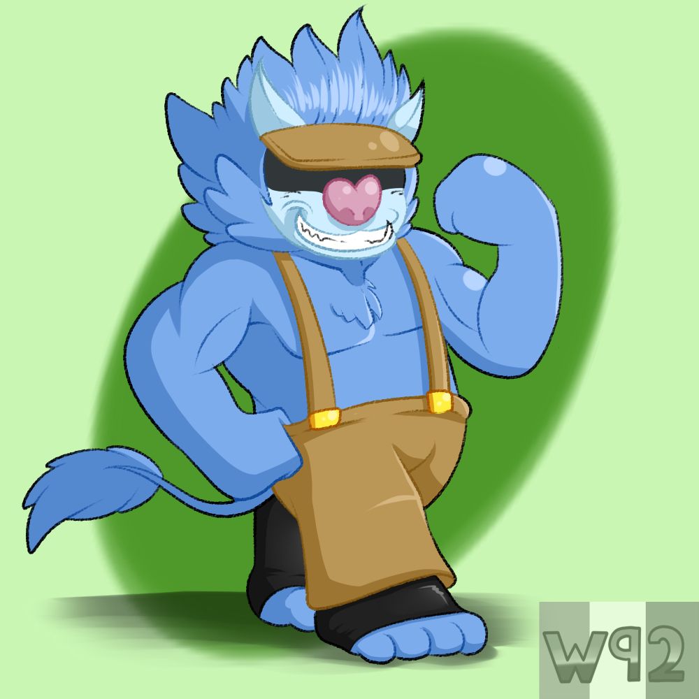 Billy the Boar posing while flexing.