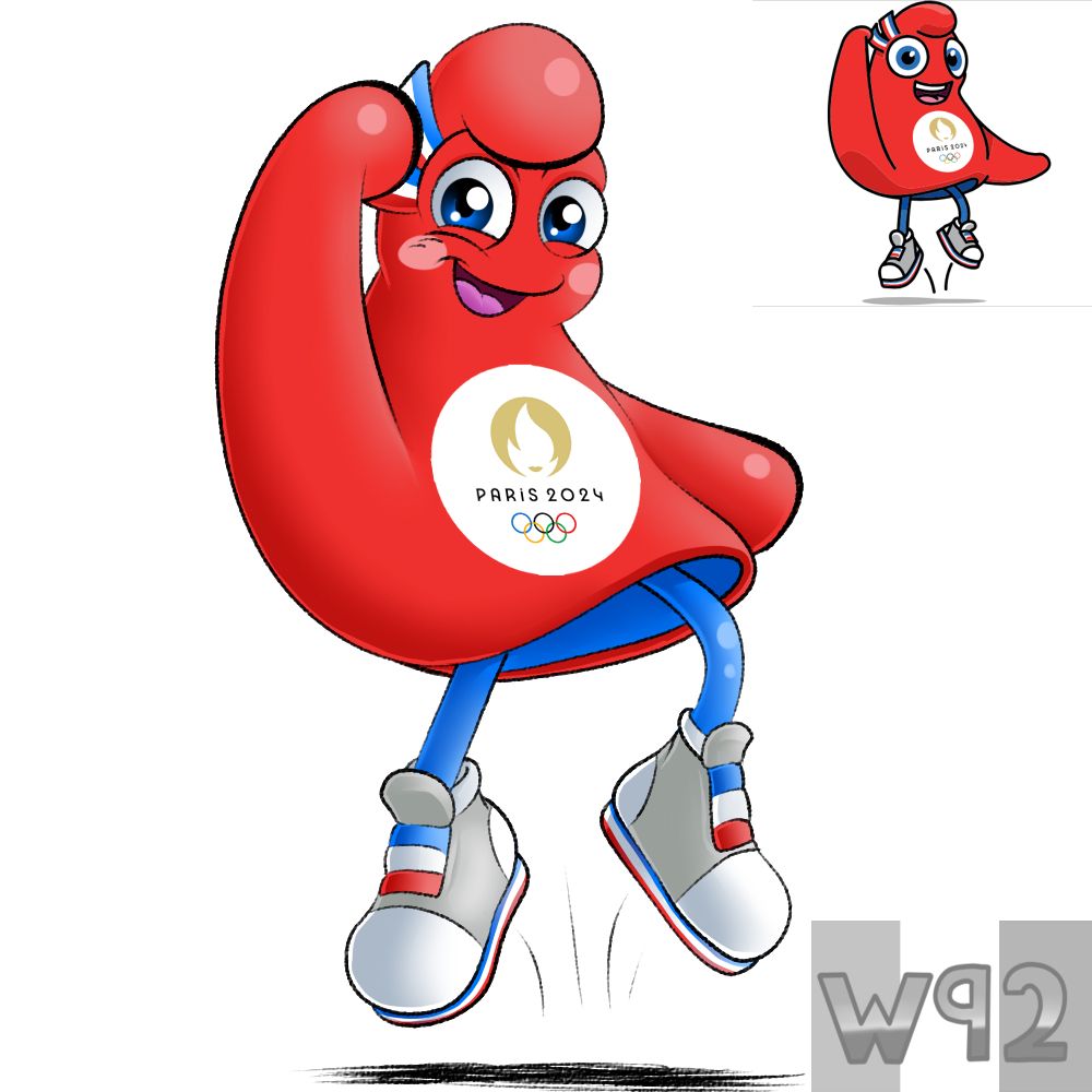 My version of the "CHEERING" artwork of the Olympic Phryge, with the official artwork inset.