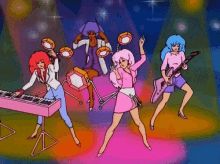 An animated gif from the 80s cartoon "Jem" featuring the band "Jem and the Holograms" playing 80s music.