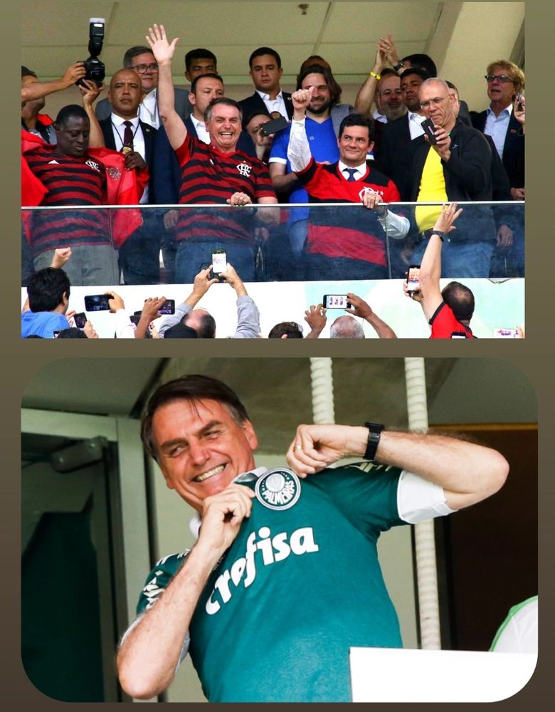 Soluçonaro com a camisa do Fla e com a do Palmeiras