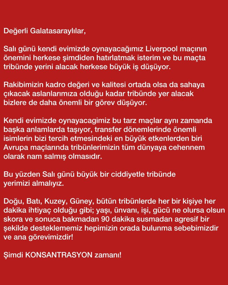 Son Dakika : Galatasaray'ın Resmi Taraftar Gurubu ultrAslan'ın Başkanı Sayın Sebahattin Şirin Bey'in Açıklamaları.

#Galatasaray #ultrAslan #SonDakika #Haber #Spor #Futbol #Açıklama #SebahattinŞirin #Bilgi #GalatasaraySK #ultrAslanUNI #Liverpool #LiverpoolFC #UCL #TSL #Önemli 