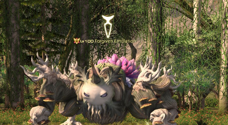 a screenshot from ffxiv showing an enemy called 'forgiven emulation'