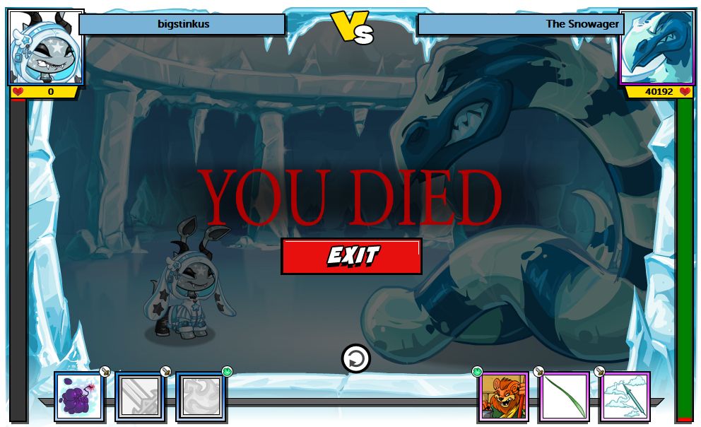 neopets battledome defeat screen but it says YOU DIED like Dark Souls.