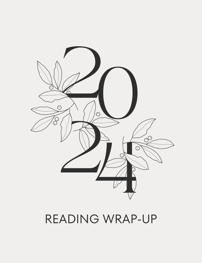 Black text reads 2024 reading wrap-up with sketchy leaf & berry designs over a cream background.