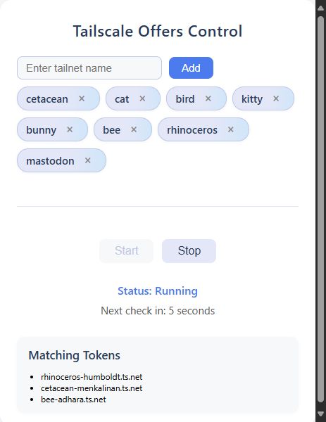 A Tailscale Offers browser extension that I'm making where you can claim tailnet names with a matching keyword or keywords.
