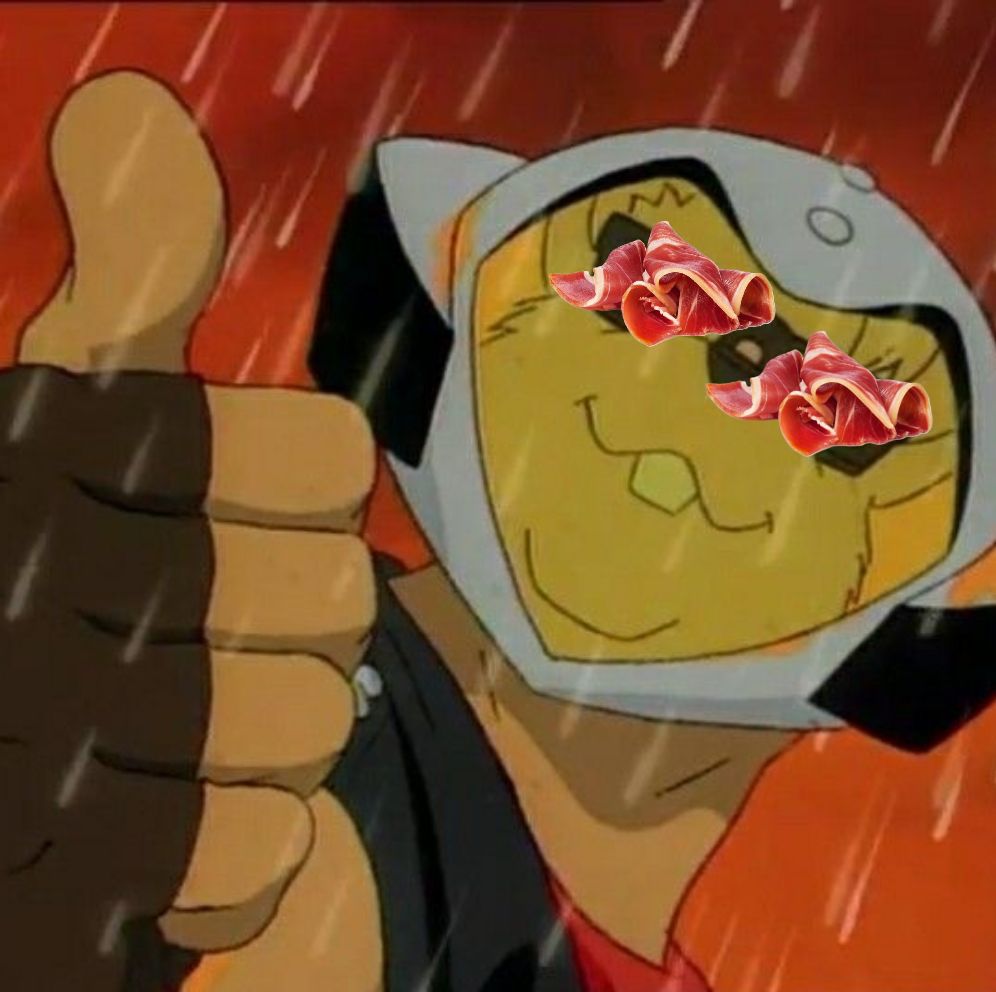 Motorratón con jamones en los ojos.