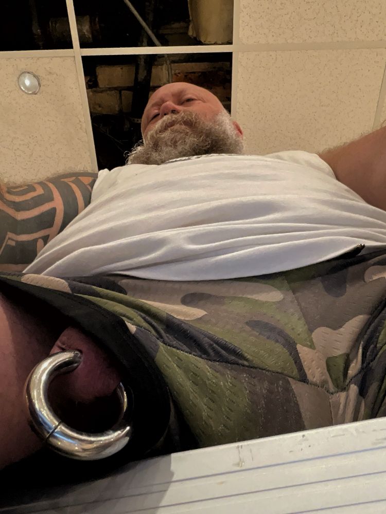 Dads cock peeking out 