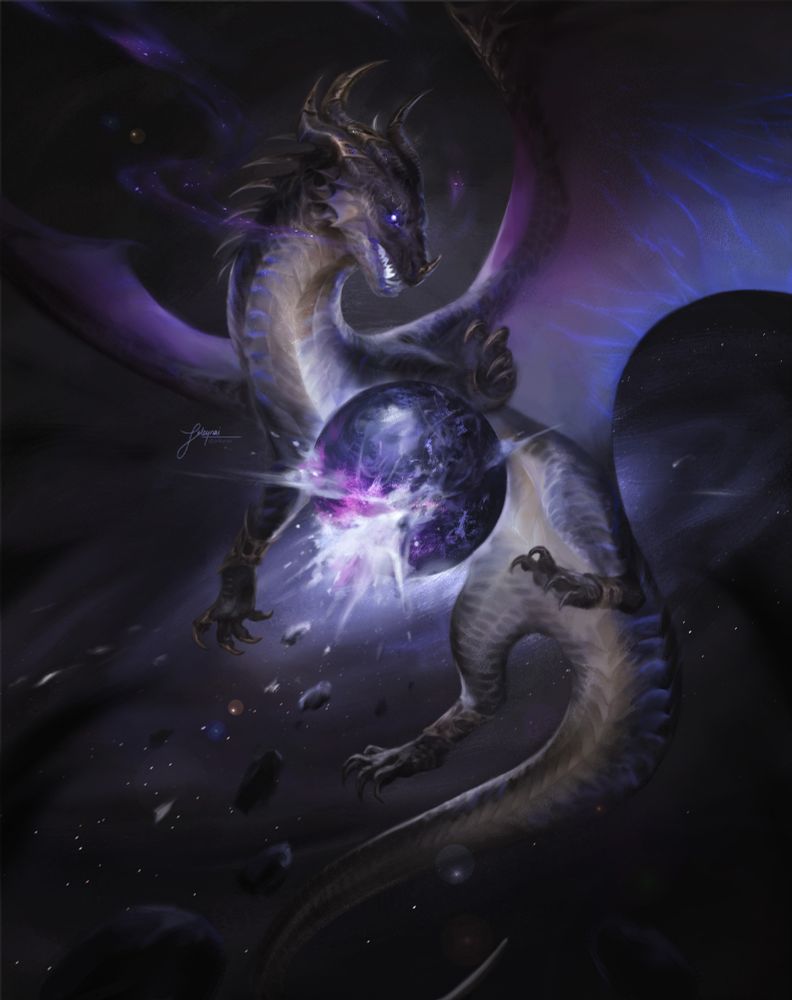 A painting of a space dragon