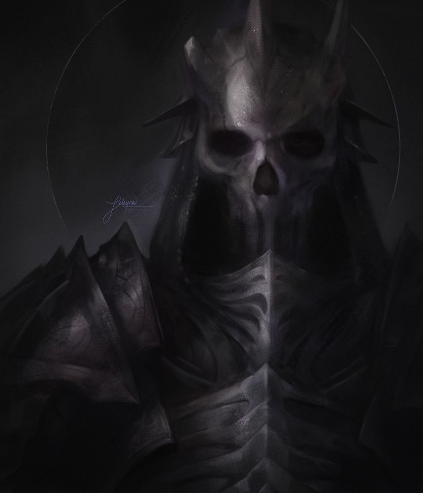 A quick painting of Ghost as a black knight with a skull helmet