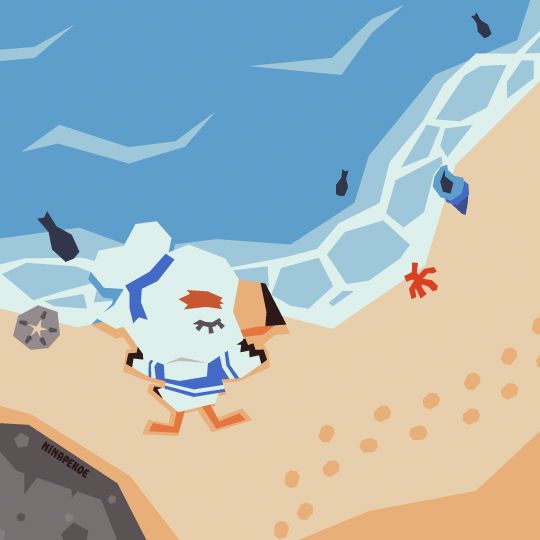 A drawing of Gulliver from Animal Crossing, he is washed up on the beach and ready for you to smack with a net.