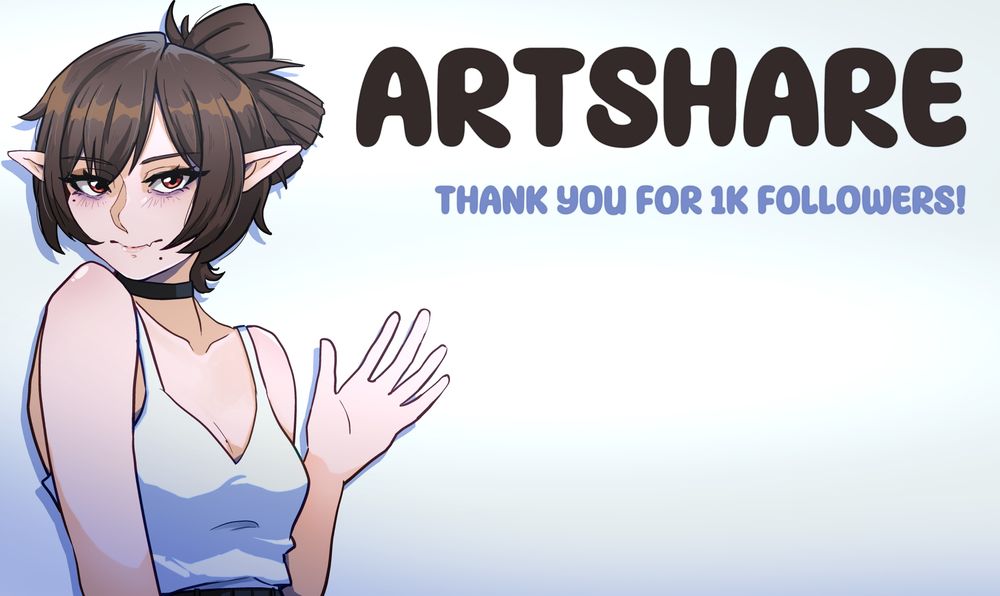 My oc Maira with text: Artshare, Thank you for 1K followers!