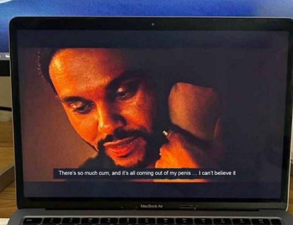 frame taken from The Idol show "There's so much cum, and it's all coming out of my penis.... I can't believe it"