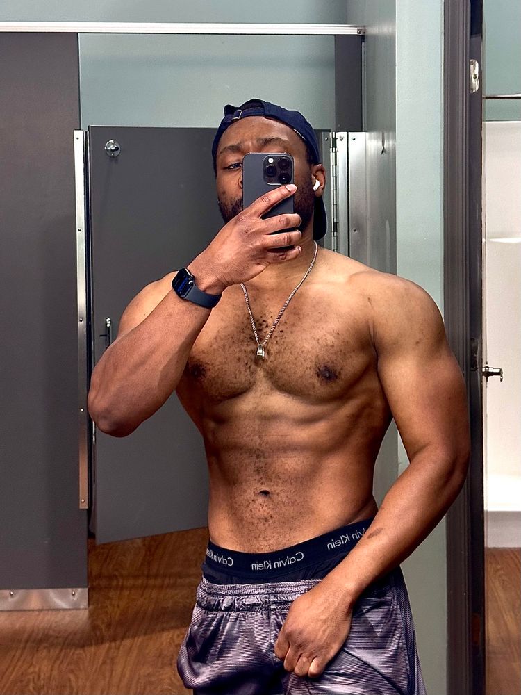 Another mirror selfie pic of me similar to the last one shirtless in the gym bathroom showcasing my upper body pump 
