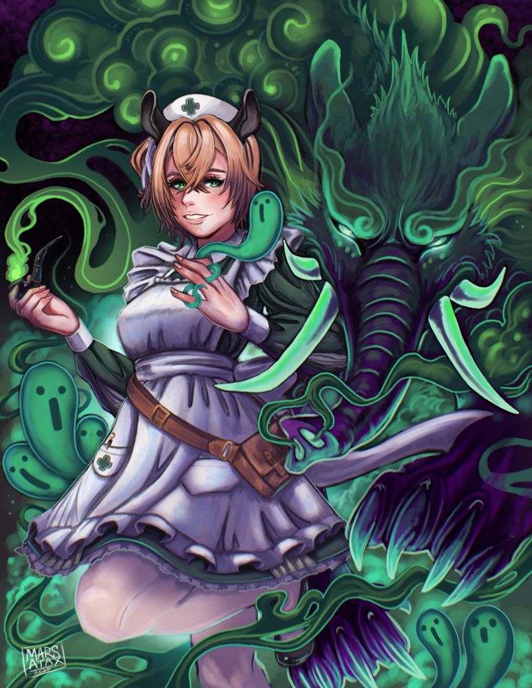 Illustration of vtuber Nimi Nightmare with a baku/tapir