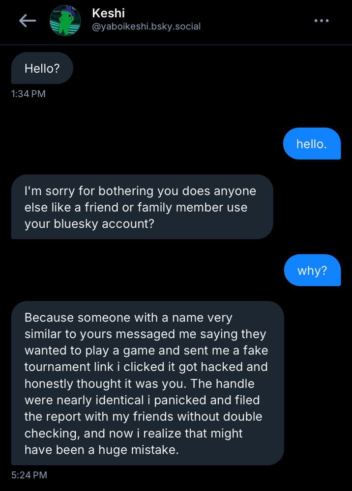 screenshot of messages from a hacked account belonging to a mutual.