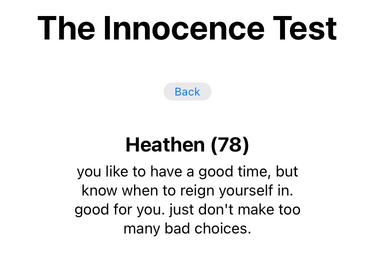The Innocense Test. BD is a Heathen (78).