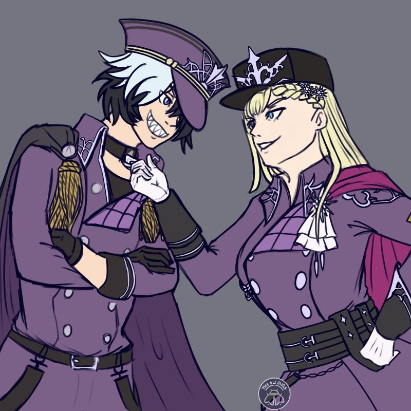 Rune Factory Guardians of Azuma characters Clarice and The Hound - Clarice is pulling on Hounds collar by the ring on it, while Hound is smiling like a gremlin shit