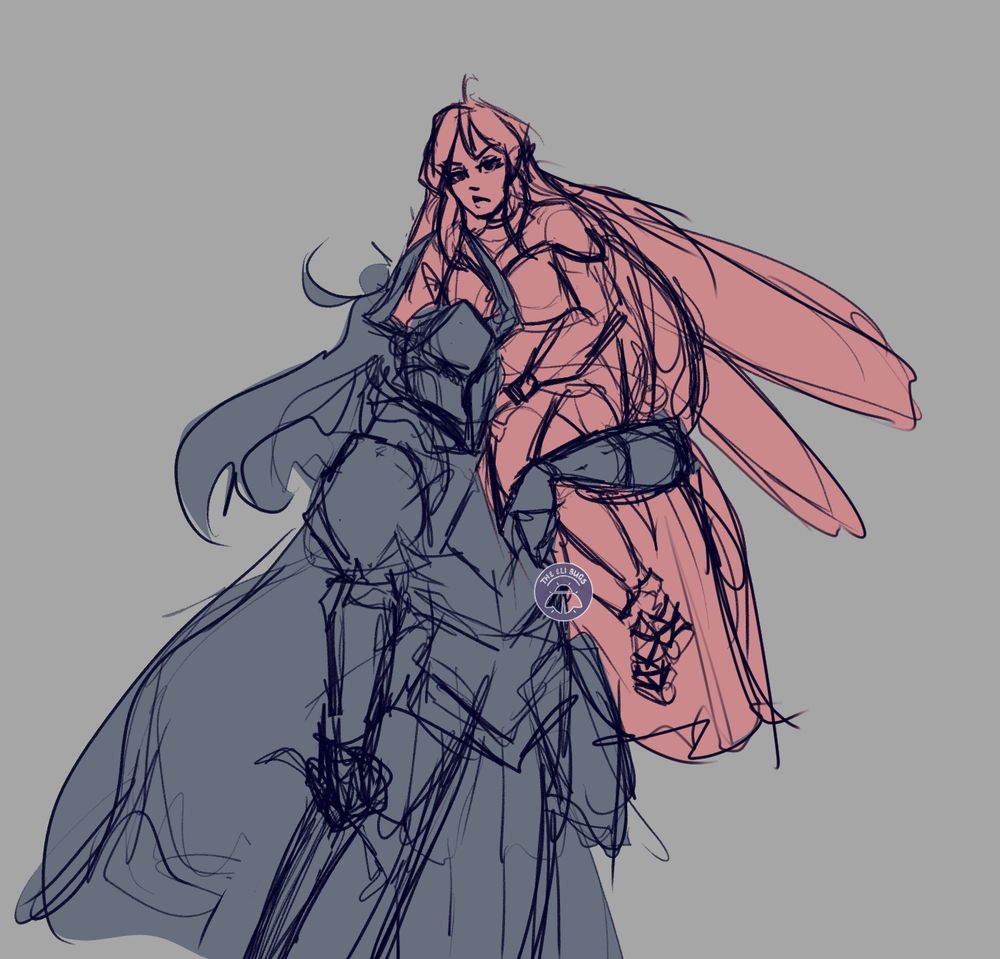 Canus from Cafe Enchante holding his wife, Tia, a pink fairy girl (oc)